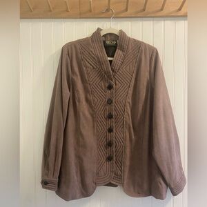 Bob Mackie Wearable Art Blazer Jacket Polyester Spandex Brown Embroidered XL